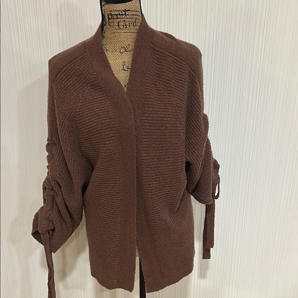 Lucky Brand Chocolate Brown Open-Front Cardigan Tie Sleeves - Picture 3 of 11